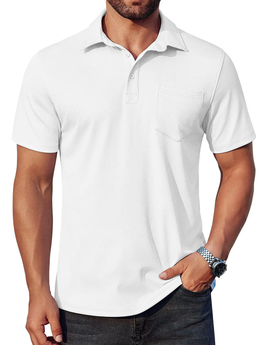 COOFANDY Mens Polo Shirts Golf Shirt Big and Tall T Shirts Pullover Shirt for Men White