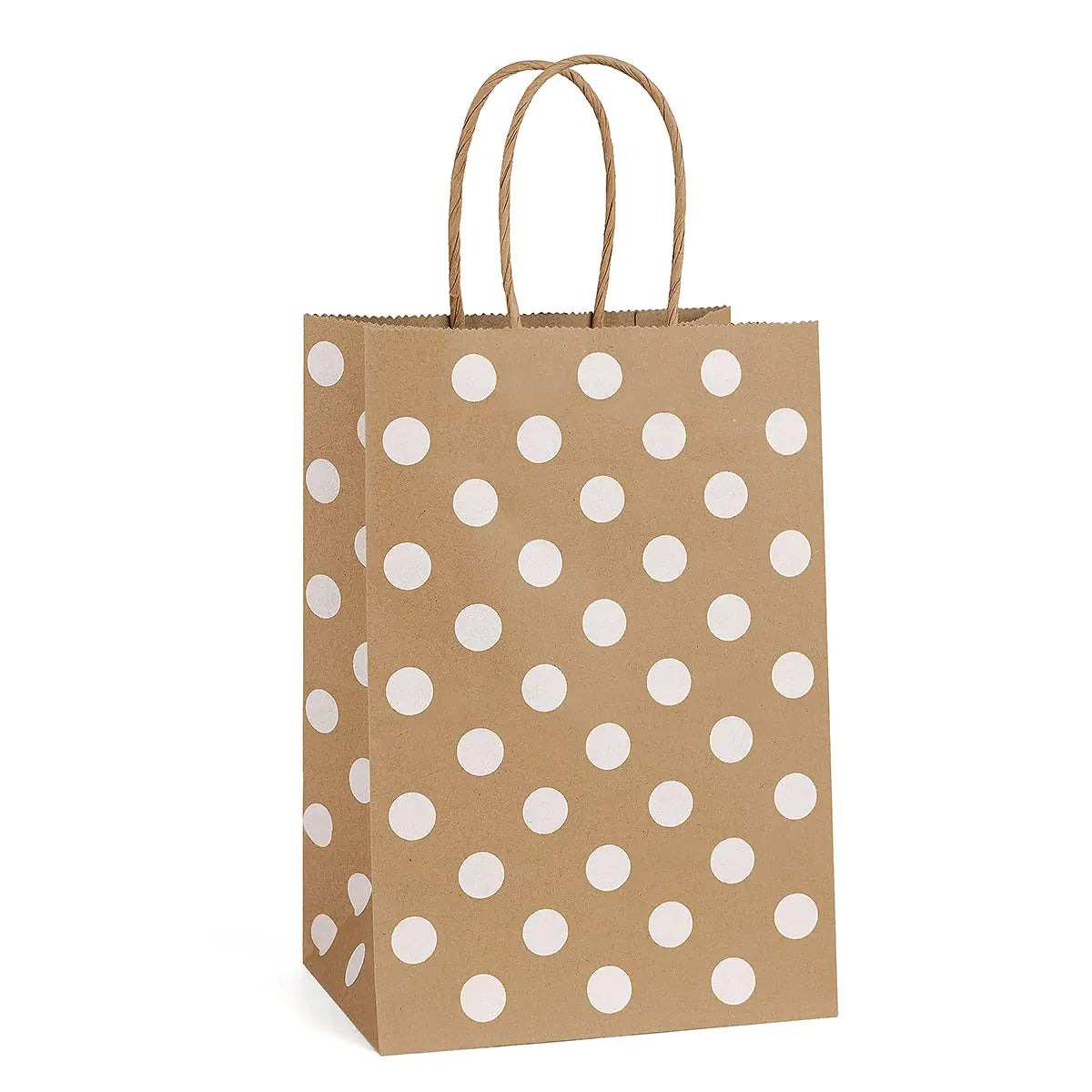 BagDream Small Paper Gift Bags 25Pcs 5.25x3x8 Inches Kraft Paper Bags with Handles Paper Shopping Bags Party Bags Recyclable Kraft Bags Brown Dot Party Bags