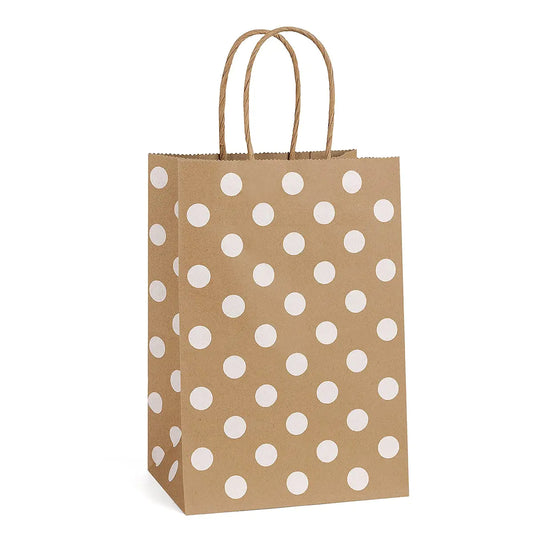BagDream Small Paper Gift Bags 25Pcs 5.25x3x8 Inches Kraft Paper Bags with Handles Paper Shopping Bags Party Bags Recyclable Kraft Bags Brown Dot Party Bags