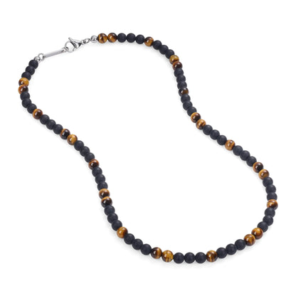 GAVU Matte Onyx Necklace Tiger Eye Necklace Mens Black Necklace Crystal Beaded Necklace for Men 24"