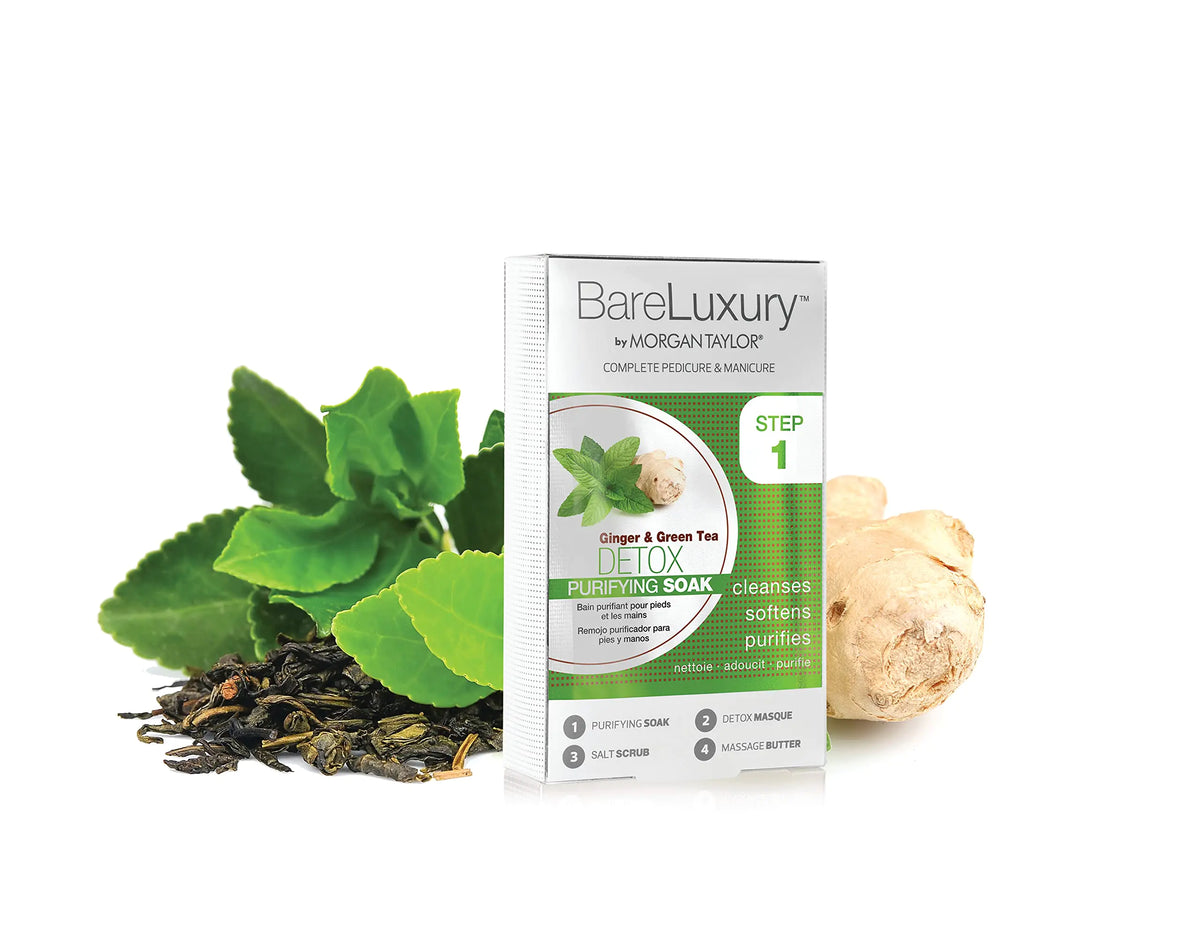Morgan Taylor BareLuxury 4-Step Complete Pedicure & Manicure Packs (Ginger & Green Tea) Complete Nail Care Kit with Soak Masque Scrub & Massage Butter Professional Spa-Quality Treatments.