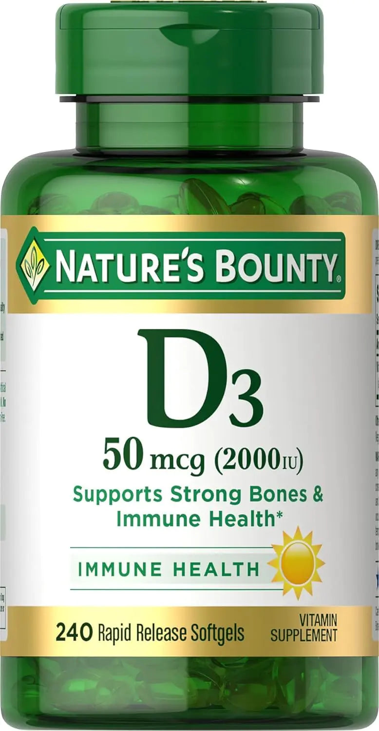 Natures Bounty Vitamin D3 Immune and Bone Support Vitamin Supplement 2000IU 240 Rapid Release Softgels