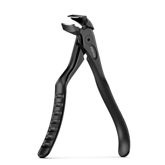 FERYES Ergonomic Non-Slip Long Handle Nail Clippers for Seniors Unique Angled Head Curve Wide Jaw Opening Toenail Clipper with Catcher for Thick Toenails and Fingernails