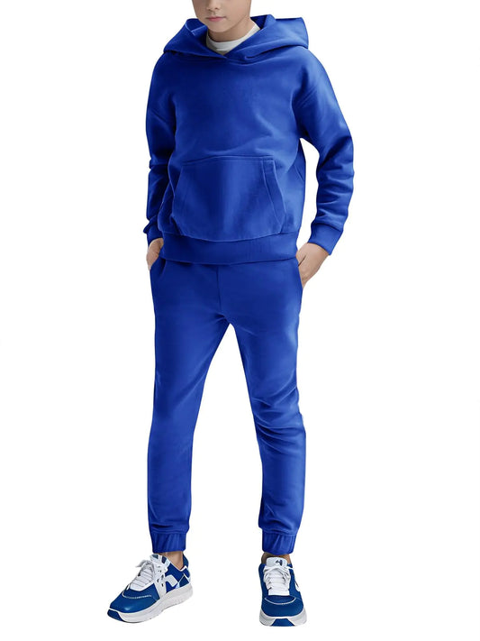 Haloumoning Boys 2 Piece Outfits Sweatsuits Long Sleeve Pullover Hoodie and Sweatpants Tracksuit Set 5-14 Years