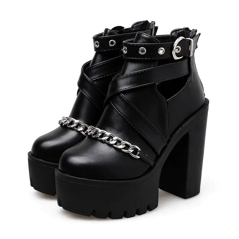 High Heel Short Waterproof Ankle Boots with Chunky Sole