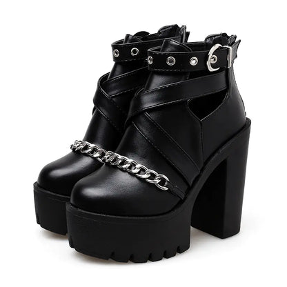 High Heel Short Waterproof Ankle Boots with Chunky Sole
