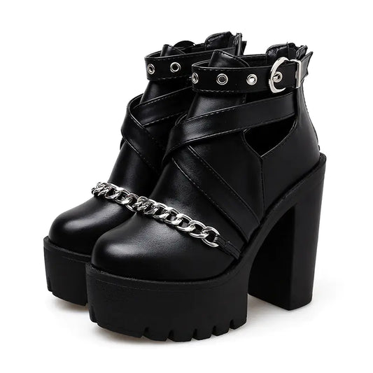 High Heel Short Waterproof Ankle Boots with Chunky Sole