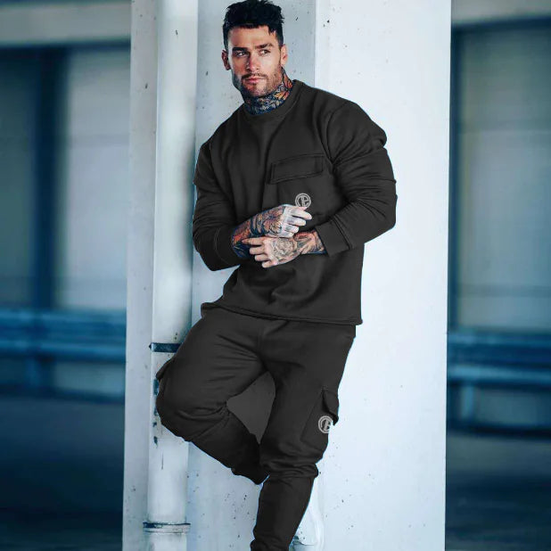 Men's Cotton Casual Hoodie Tracksuit for Autumn Fitness