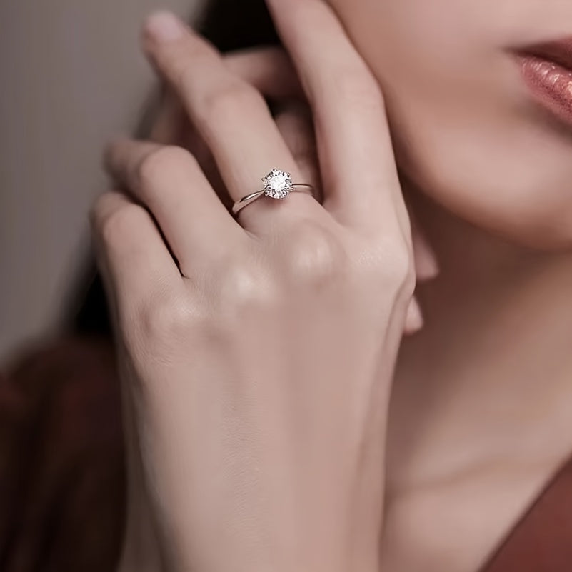 New Women'S One-Carat 925 Silver Moissanite Ring Plated with Tp950.