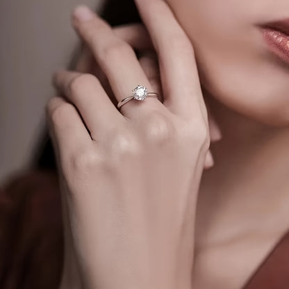 New Women'S One-Carat 925 Silver Moissanite Ring Plated with Tp950.