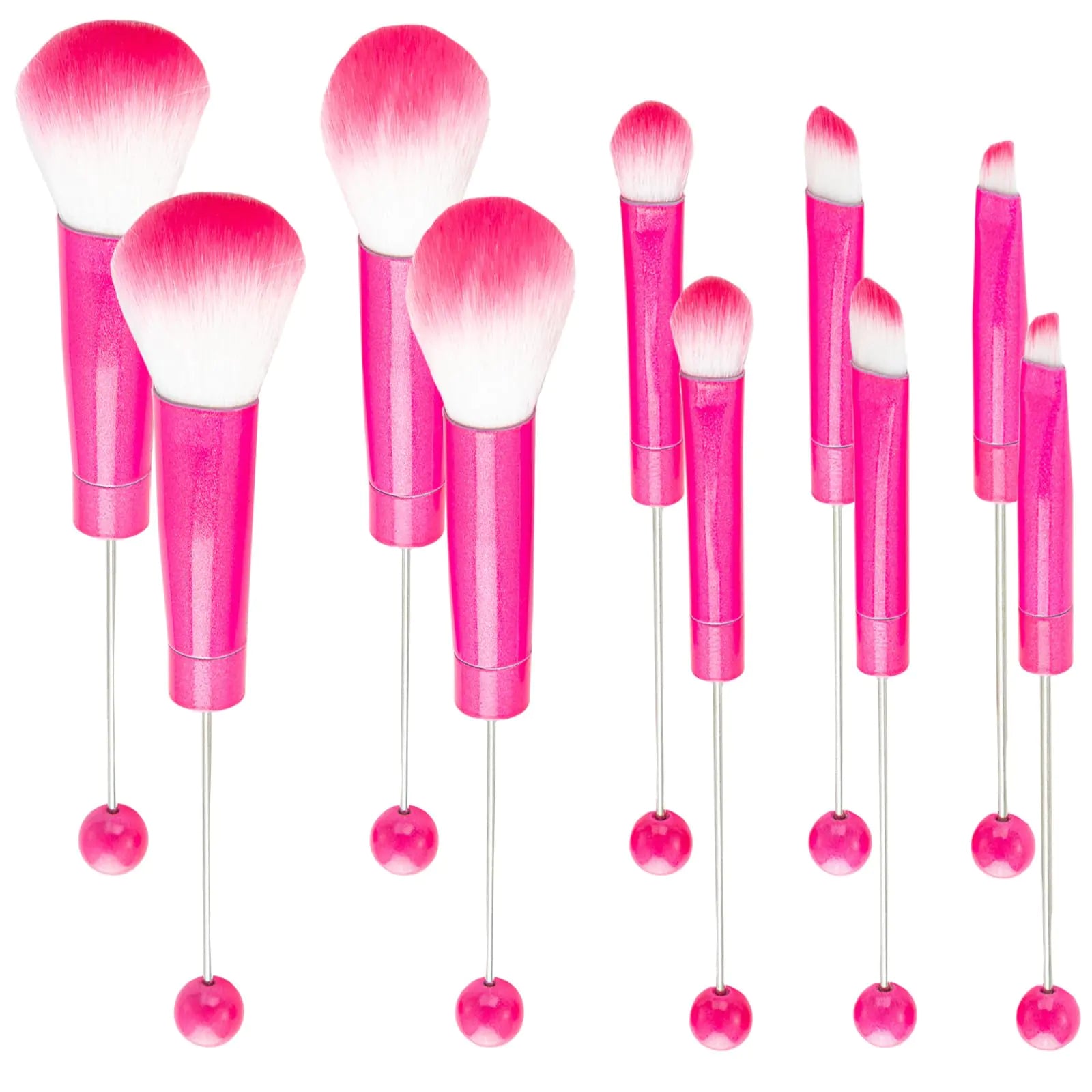 10Pieces Beadable Makeup Brushes Diy Makeup Comestic Brushes Beaded Brushes Kit for DIY Beaded Eyeshadow Brush (Beadable Makeup Brushes-10pieces=2Sets)-Rose Pink