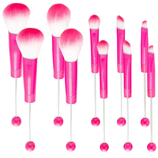 10Pieces Beadable Makeup Brushes Diy Makeup Comestic Brushes Beaded Brushes Kit for DIY Beaded Eyeshadow Brush (Beadable Makeup Brushes-10pieces=2Sets)-Rose Pink