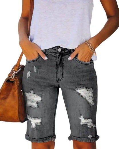 Fiery Ripped Denim Shorts for Women