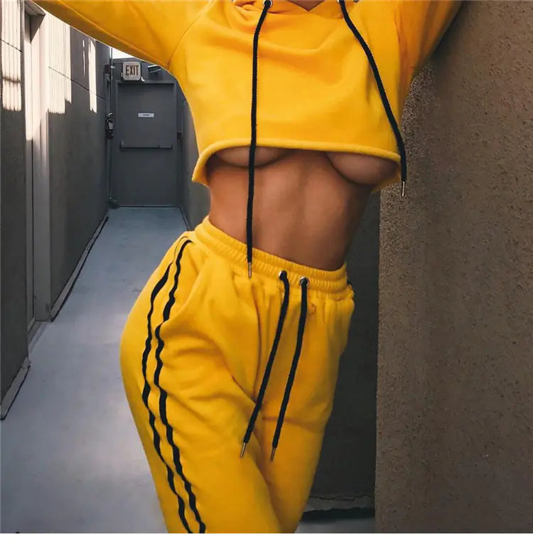 Fashionable Women's Yellow Hooded Tracksuit (Summer)