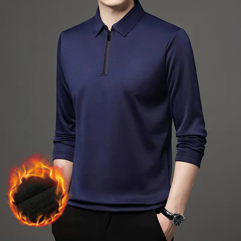Thickened Fleece-lined Half Zipper Polo Shirt for Men