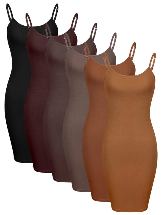 Geyoga 6 Pack Womens Cami Dress Long Tank Dress Spaghetti Strap Slips for Under Dresses Long Camisoles for Layering(Vivid Colors Large)