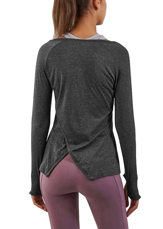 Bestisun Long Sleeve Workout Shirts Activewear Athletic Yoga Tops Sweatshirt for Women Heather Gray XL