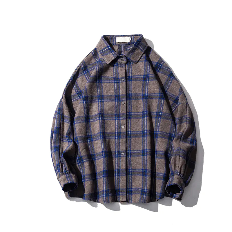 Vintage Plaid Wool Shirt Jacket for Men (Spring/Fall)