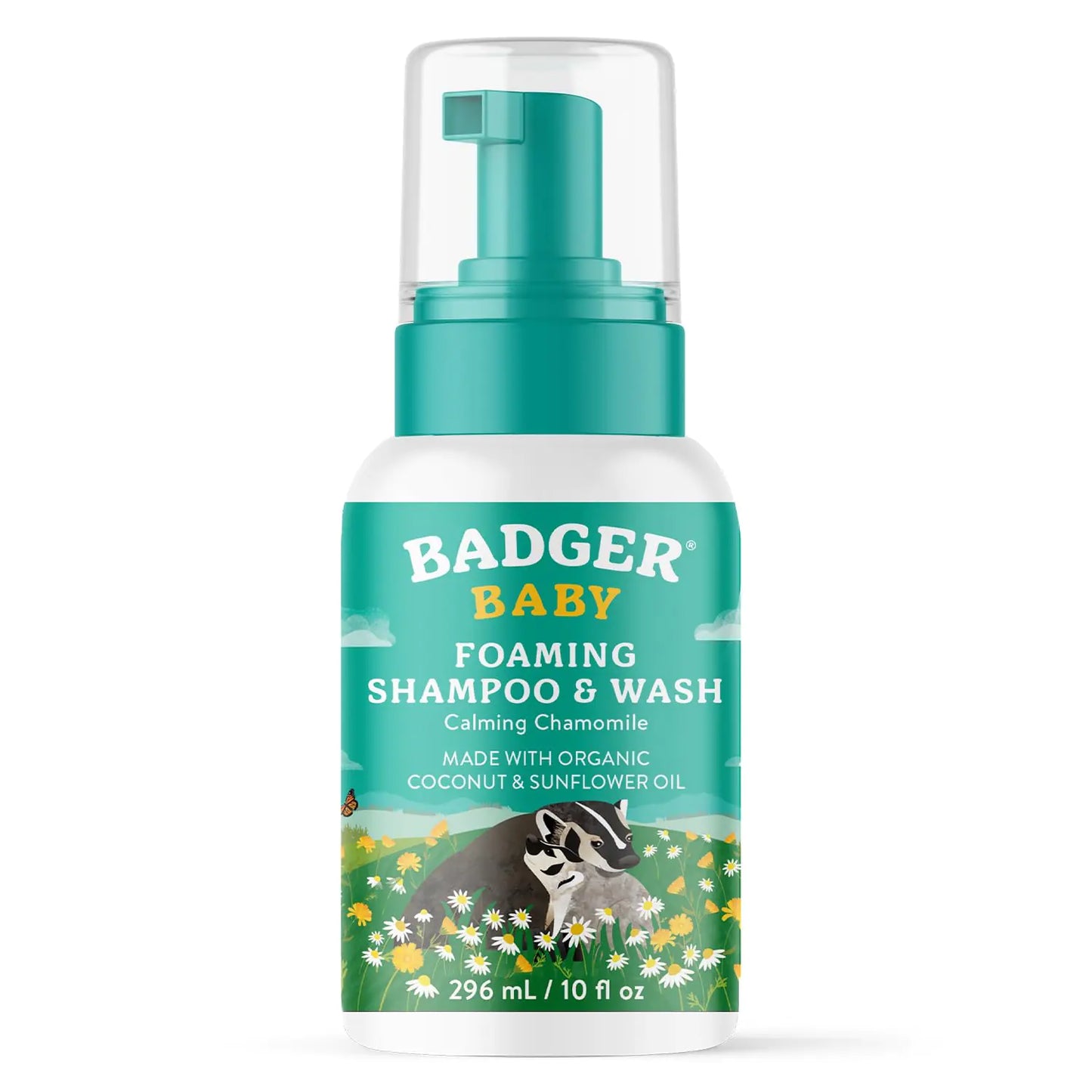 Badger Calming Chamomile Foaming Baby Shampoo and Body Wash Organic Gentle Newborn or Toddler Soap 10 fl oz