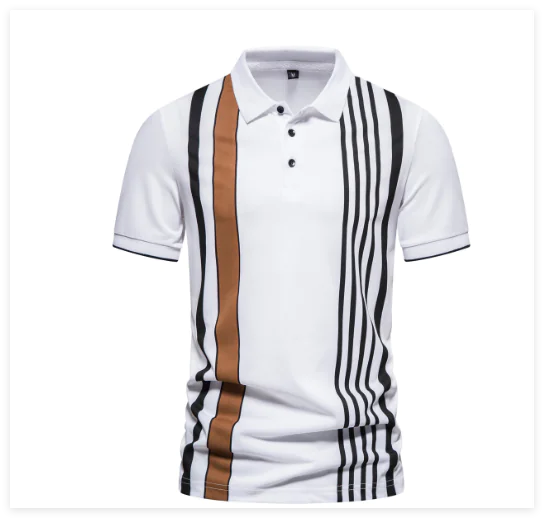 Vertical Striped Button Polo Shirt for Men (One Piece)