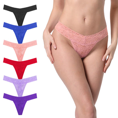 Low Waistand Sexy Lace Soft Strecth Thongs For Women Underwear Size Large Pack 6 Pieces Bright
