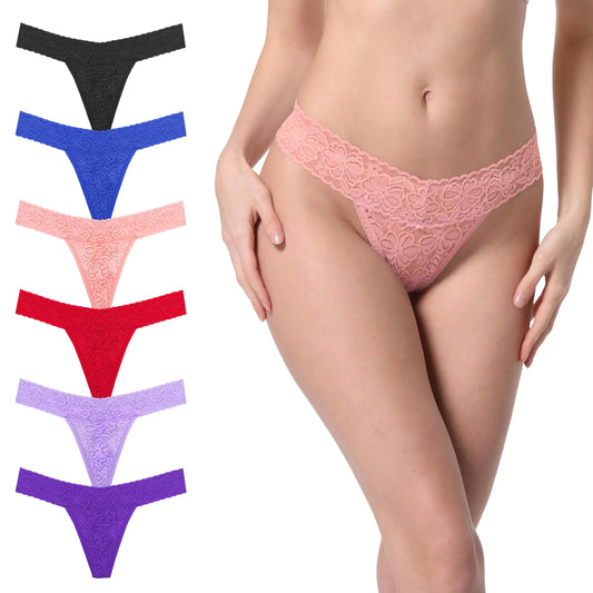 Low Waistand Sexy Lace Soft Strecth Thongs For Women Underwear Size Large Pack 6 Pieces Bright