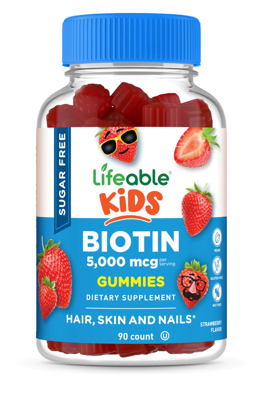 Lifeable Sugar Free Kids Biotin Gummies | 5000mcg | Great Tasting Biotin Supplement | Biotin Gummies for Hair Growth Skin and Nail Health | Hair Vitamins for Kids Boys Girls | 90 Gummies