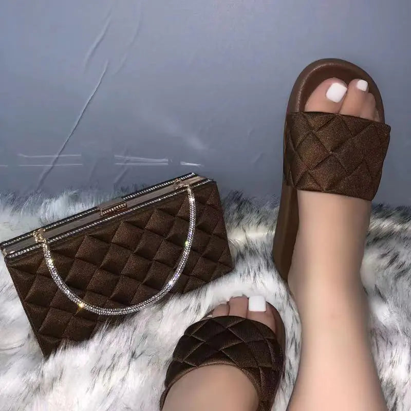 Plaid Sandals, Slippers, and Shoe Bag Set