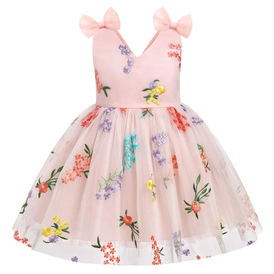 IMEKIS Fairy Dresses for Girls: Embroidery Toddler Tulle Dress Easter Graduation Party Wedding Kids Baby 1st 2nd 3rd 4th 5th 6th Birthday Outfit Cake Smash Photoshoot Pink Floral 5-6 Years
