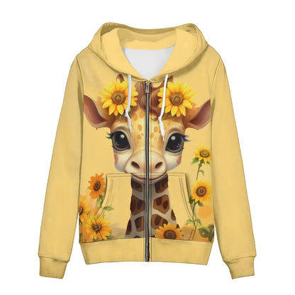 Showudesigns Sunflower Giraffe Zip Up Hoodies for Women Jacket Oversized 4XL Yoga Clothing Teens Girls Outfits Fall Pullover Tops Long Sleeve Y2K Sweatshirts Daisy Coat Yellow
