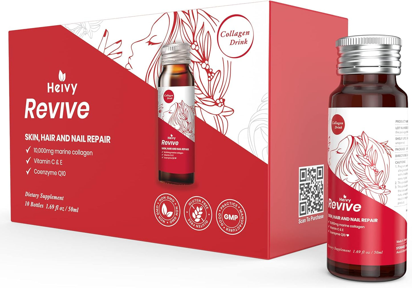 Liquid Collagen for Women, Collagen Drink with 10,000Mg Marine Collagen Peptides, Collagen Liquid for Women for Hair Growth, Skin Repair, Nail Strength, 1.69 Fl Oz (Pack of 10)