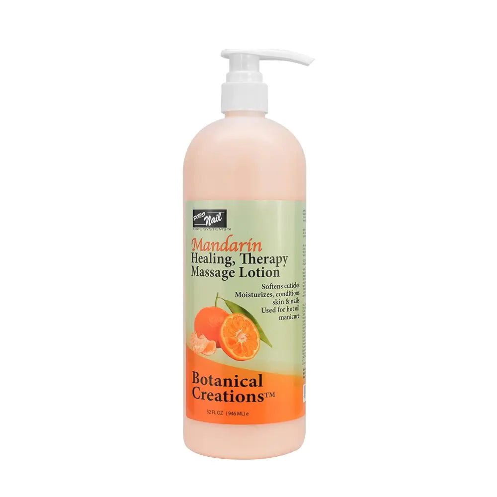PRO NAIL - Healing Therapy Massage Lotion - Professional Pedicure Body and Hot Oil Manicure Infused with Natural Oils Vitamins Panthenol and Amino Acids (Mandarin 32 Oz)