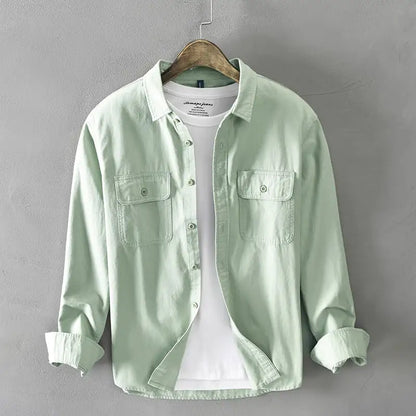 Trendy Loose White Long-Sleeved Cotton Shirt for Men