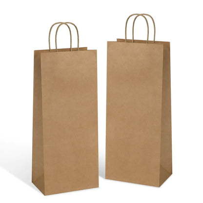 Poever Kraft Paper Wine Bags with Handles 5.25x3.25x13 inch for Whiskey Spirits Bottles 25PCS Bluk Brown Gift Bags Shopping Bags Party Bags Retails Bags Wrapping Bags