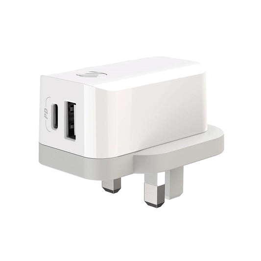 Scosche HPDCA32UK PowerVolt 32W Certified USB Type-C + USB Type-A UK Quick Wall Charger Power Delivery 3.0 for All USB-C and USB-A Devices in White