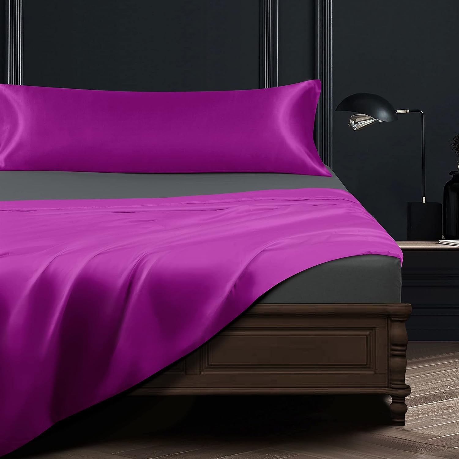 Body Silk Satin Pillowcase for Hair and Skin, Silky Soft and Luxurious Bedding Pillow Case with Envelope Closure, 20X54 Inches, Purple