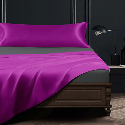 Body Silk Satin Pillowcase for Hair and Skin, Silky Soft and Luxurious Bedding Pillow Case with Envelope Closure, 20X54 Inches, Purple
