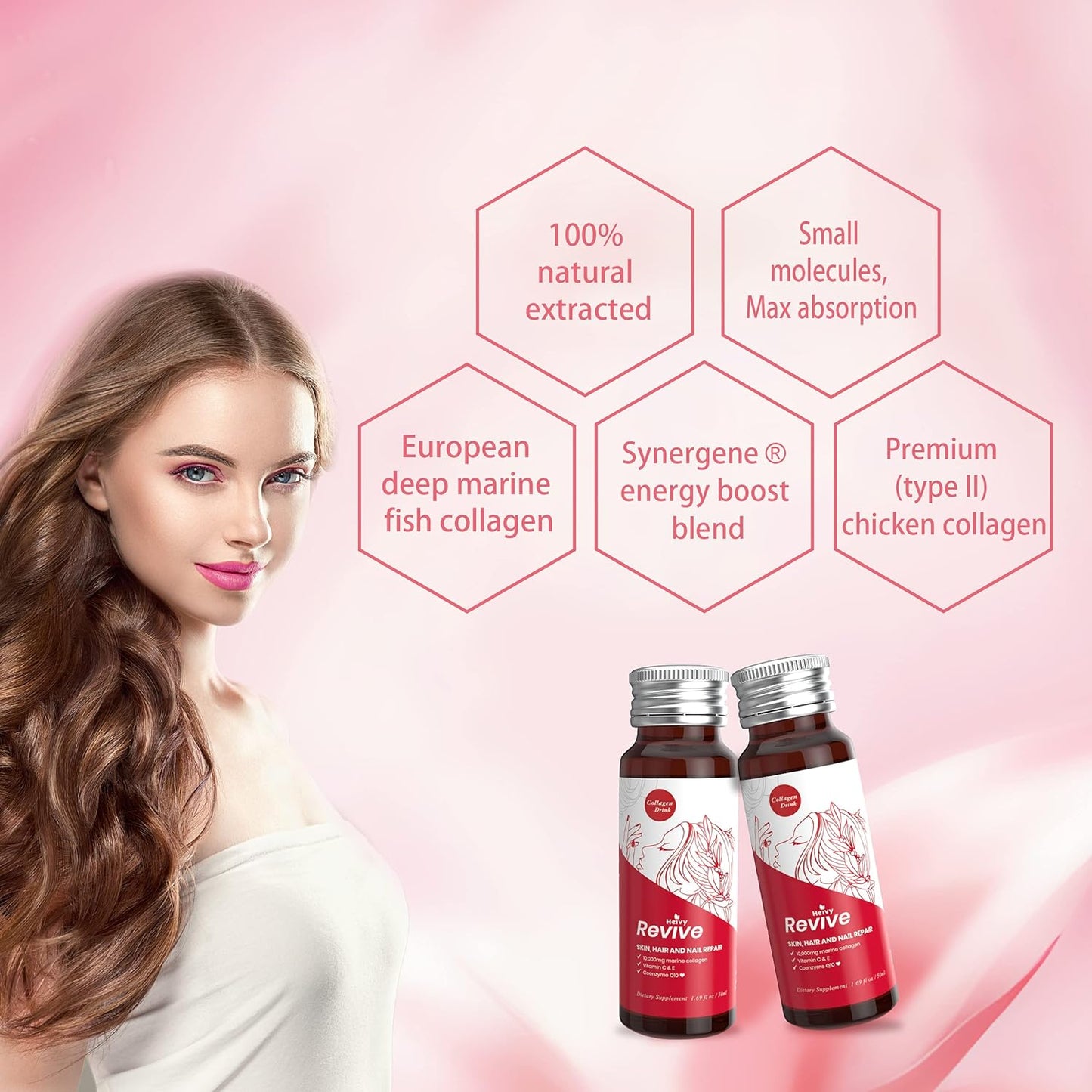 Liquid Collagen for Women, Collagen Drink with 10,000Mg Marine Collagen Peptides, Collagen Liquid for Women for Hair Growth, Skin Repair, Nail Strength, 1.69 Fl Oz (Pack of 10)