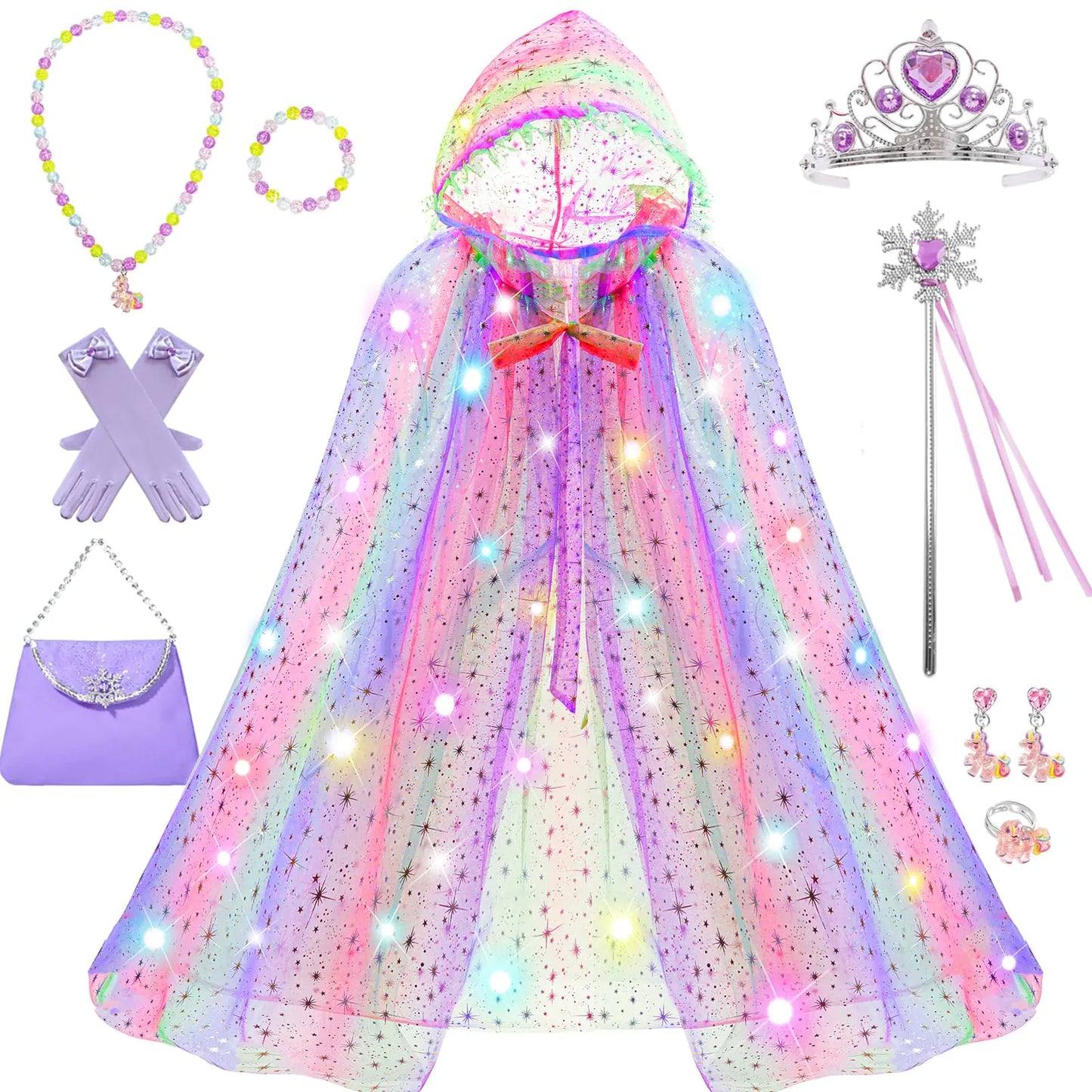 Princess Dress up Clothes for Little Girl 11Pcs Princess Cape with Crown Princess Dresses for Girl 3 4 5 6 7 8 Birthday Gift
