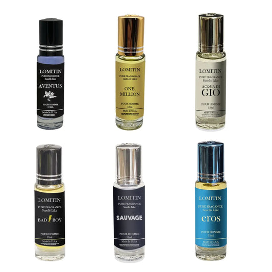 Lomitin Fragrance Perfume Oil for Men Designer Perfume Oil our impression of (Bad-Boy Eros Savage Adventus one million Acqua D Geo) (6pack x12ml each)