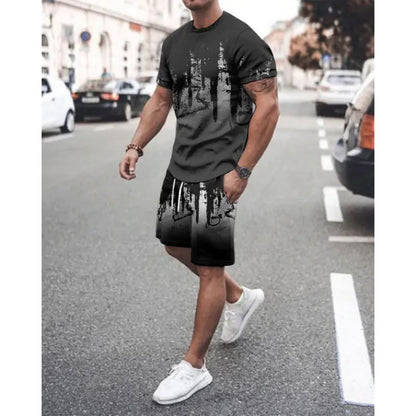 Men's Plus Size Summer Tracksuit Set - T-Shirt & Shorts