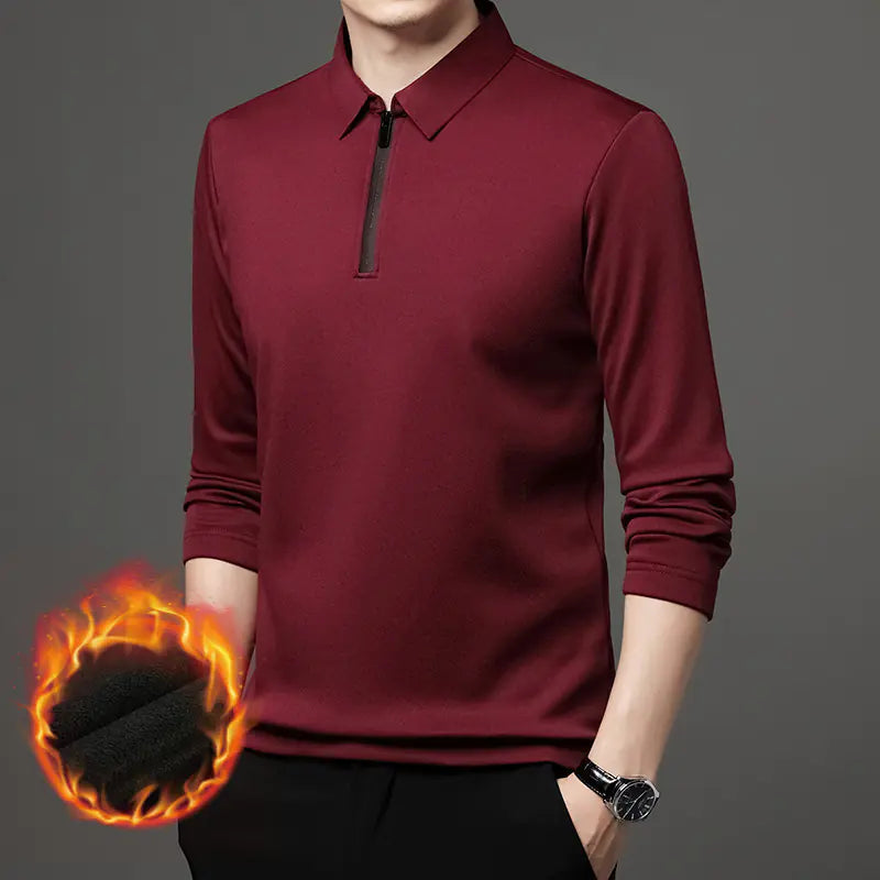 Thickened Fleece-lined Half Zipper Polo Shirt for Men