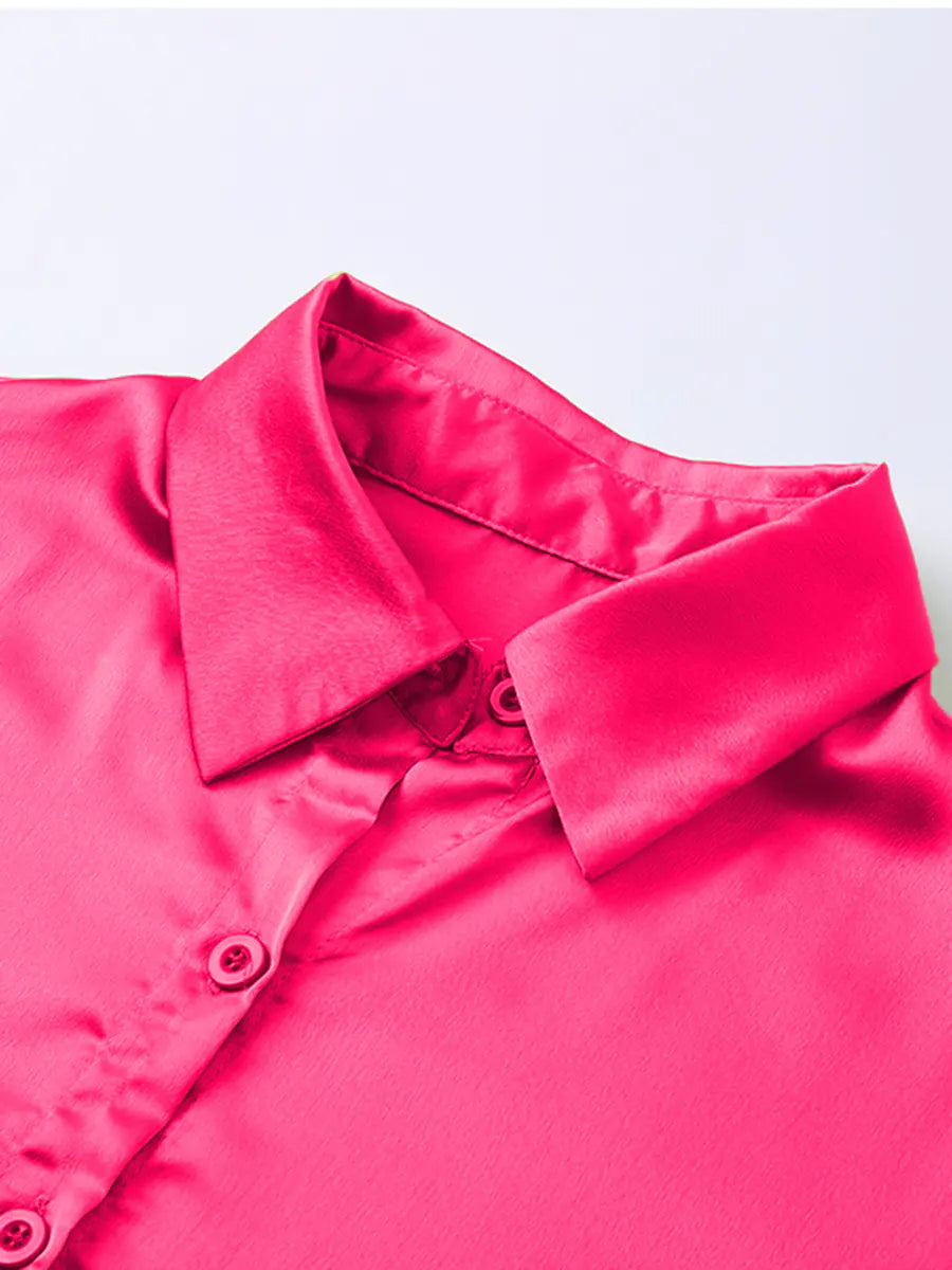 Elegant Plus Size Satin Tracksuit with Wide Leg Pants