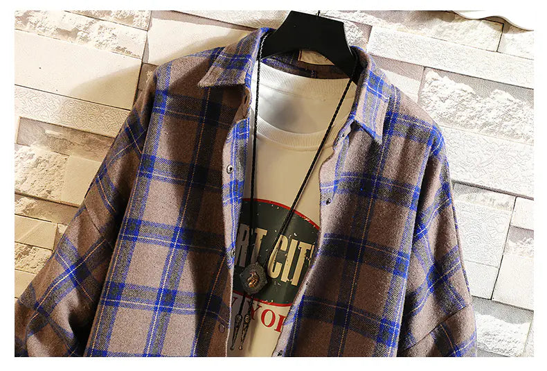 Vintage Plaid Wool Shirt Jacket for Men (Spring/Fall)