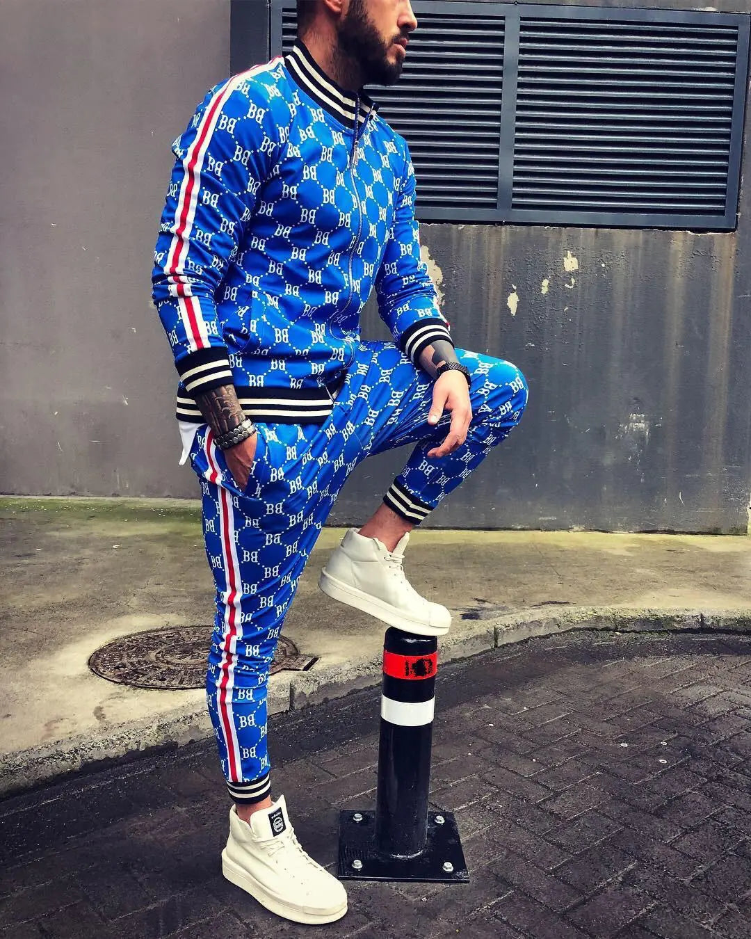 Men's Casual 3D Printed Fitness Hoodie and Tracksuit Set