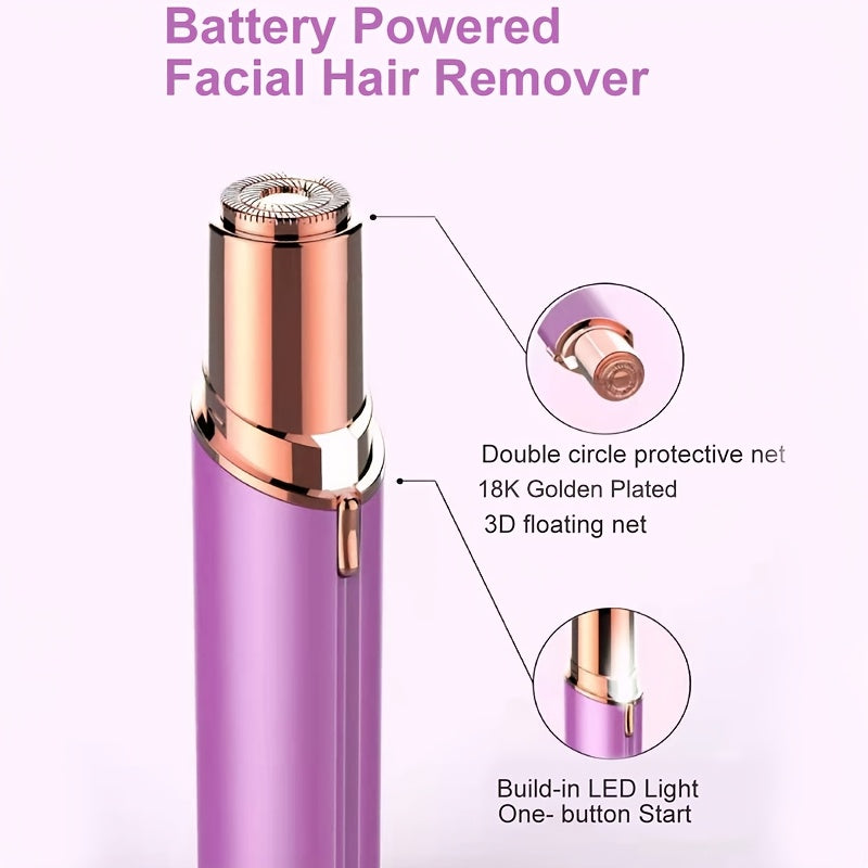 Conduroma Women's Painless Facial Hair Remover - Cordless, AA Battery-Powered (Not Included), with Elegant Metallic Finish - for Face, Upper Lip, Chin, Bikini Line - Travel-Friendly Grooming Tool, Sleek Design, Smooth Finish