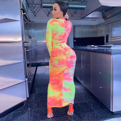 Sexy Zipper Long Sleeve Dress - Slim Fit Midi Dress