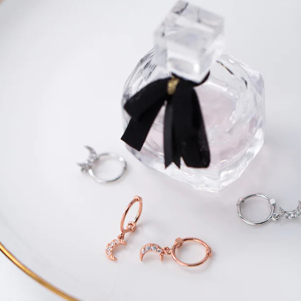 S925 Silver Moon Curve Earrings with Diamond Accents