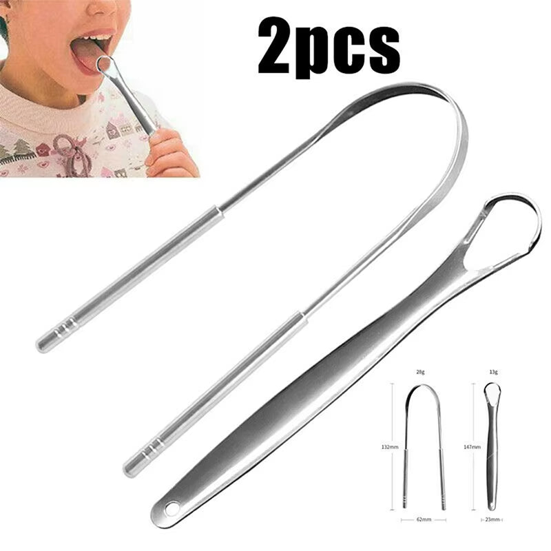1/2PCS Stainless Steel U Type Tongue Scraper Cleaner Fresh Breath Cleaning Coated Tongue Toothbrush Oral Hygiene Care Tools