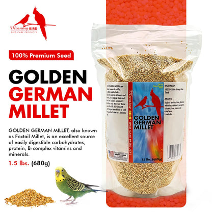 Golden German Millet – Bird Seed & Parakeet Food with Protein, Vitamin B & Fiber – Easy-To-Digest Millet Seed, Natural Food & Daily Nutrition Supplement for All Type of Bird 1.5 Lbs